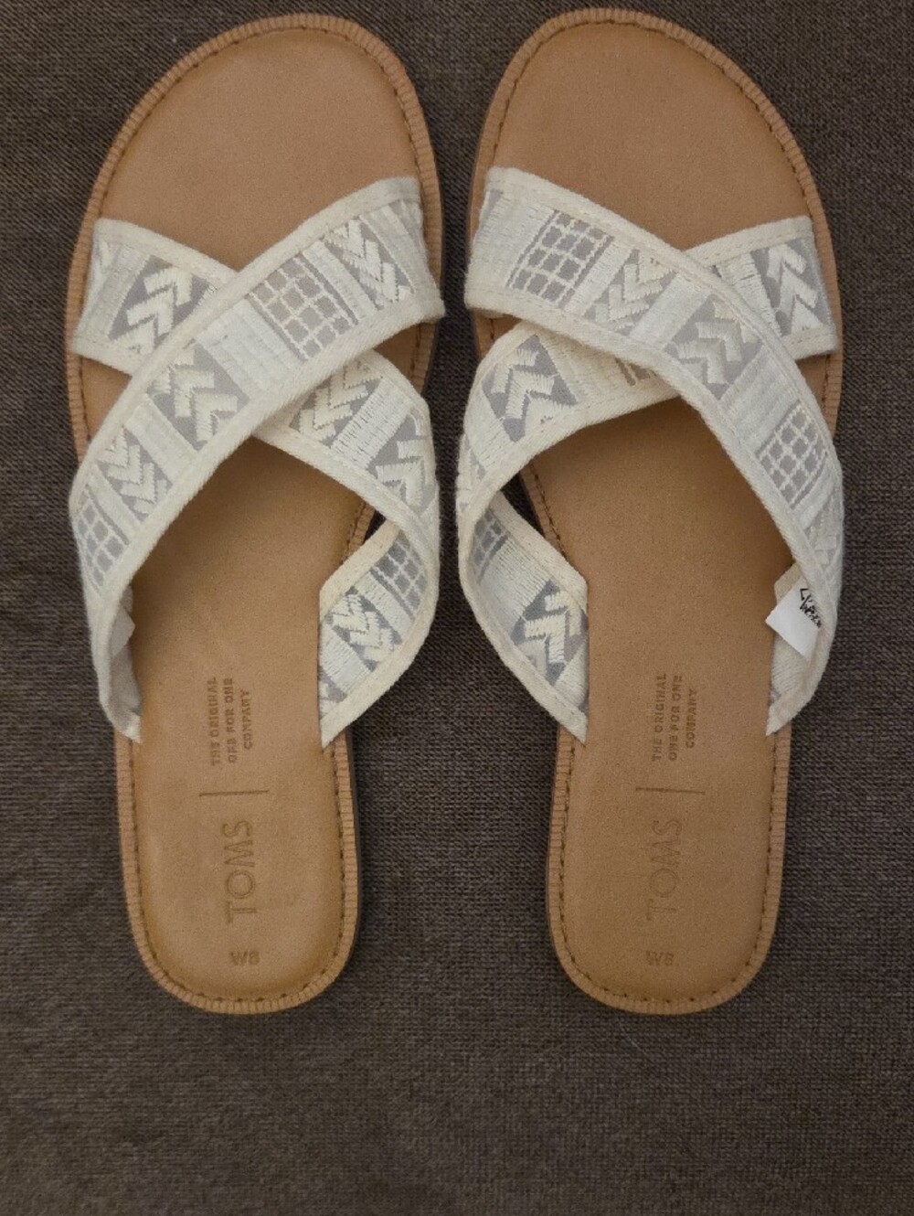 TOMS Embroidered Arrow Crisscross Ivory Slip-On Sandals